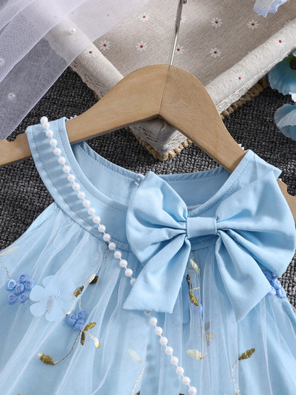 Girls summer fashion lady three-dimensional flower mesh bow decorative halter dress with bag