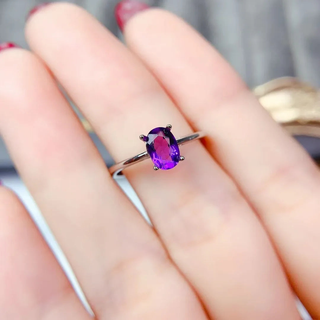Elegant Exquisite Natural Amethyst S925 Silver Ring for Women Design Crafted Luxury Fashion Jewelry Piece The Perfect Gift