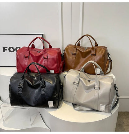 PU Travel Duffel Bag Waterproof Luggage Handbag with Shoes Pocket Weekender Overnight Daypack Dry Wet Sports Shoulder Tote Pack