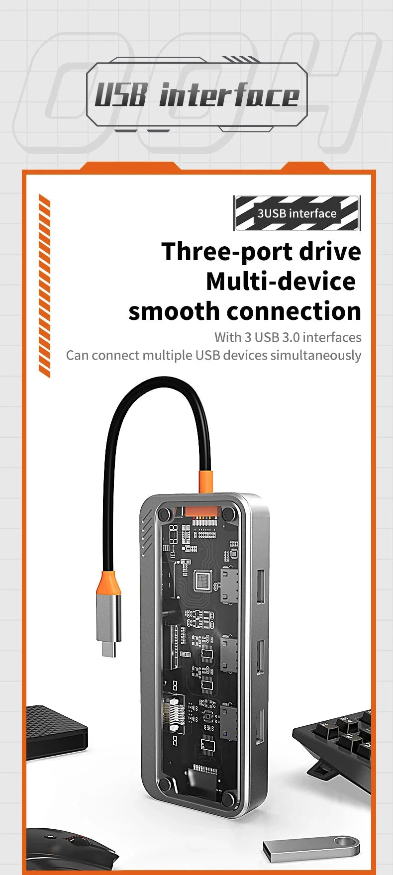 Basix 10 in 1 USB C HUB 4K30Hz Dock Station Type C to HDMI-Compatible RJ45 Ethernet PD100W for MacBook iPad Huawei Sumsang Phone