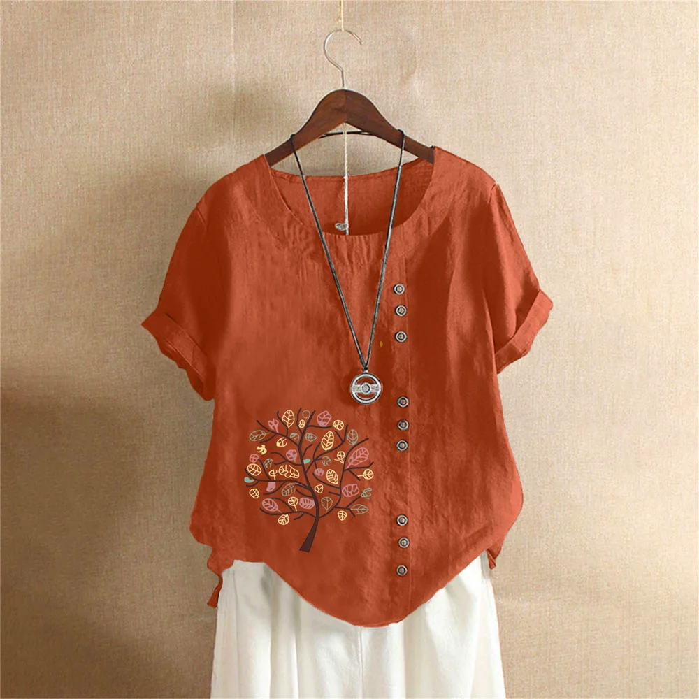 Cotton Linen T Shirt Women's Clothing Summer Retro Ladies Tops Tee Casual Loose Short Sleeve T-shirt Woman Ropa Blusas Tshirt