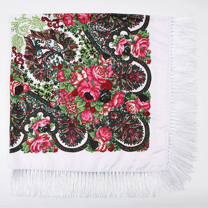 Russian Scarf Head Wrap for Women Luxury Ukrainian Manila Shawls Folk Cotton 160cm National Shawl Floral Print Travel Bandana - AMULET RING STORE