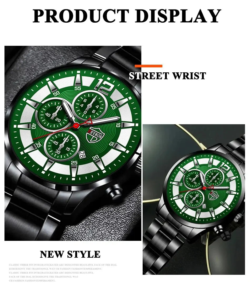 Fashion Men Stainless Steel Watch Luxury Calendar Quartz Wrist Watch Mens Business Watches for Man Luminous Clock - AMULET RING STORE