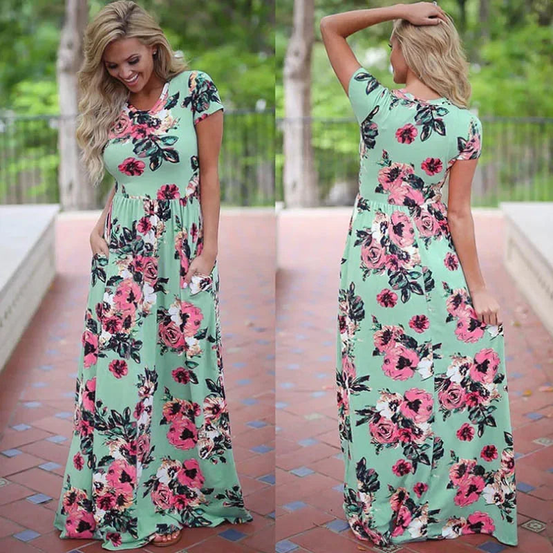 Women Summer Long Dress 2025 Floral Print Boho Beach Dress Ladies White Maxi Evening Party Dress Sundress Vestidos de festa