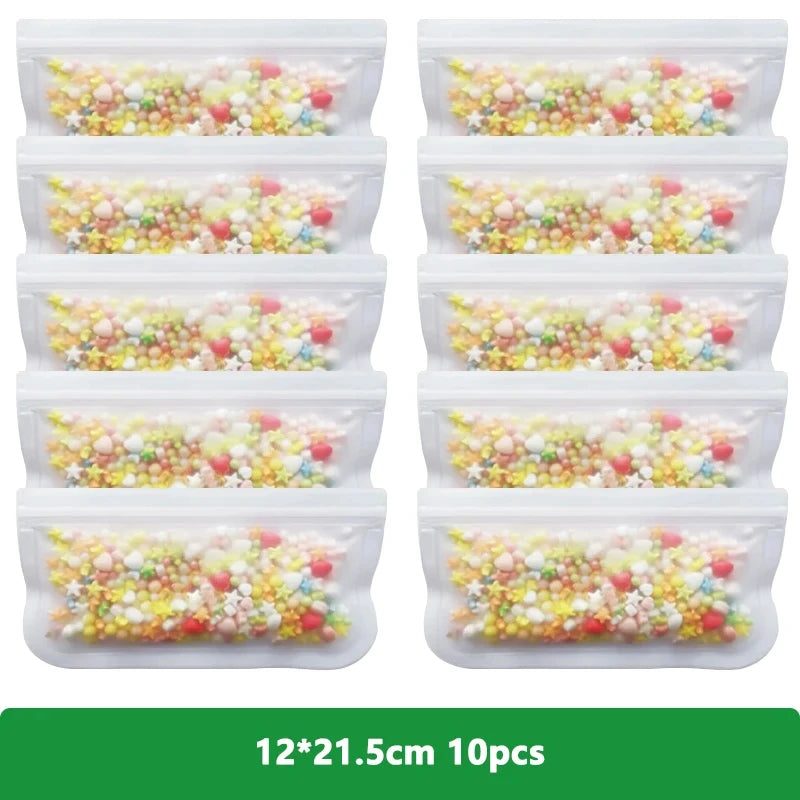 1/5/10 Pcs Reusable Ziplock Silicone Bags Dishwasher Safe Freezer Bag Lunch Bag Sandwich Bags BPA Free for Food Storage Home - AMULET RING STORE