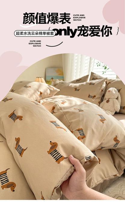 Cute Dog Printed Duvet Covet Set Brown Color Comforter Cover with Pillowcase for Kids Single/Queen/King housse de couette Full - AMULET RING STORE