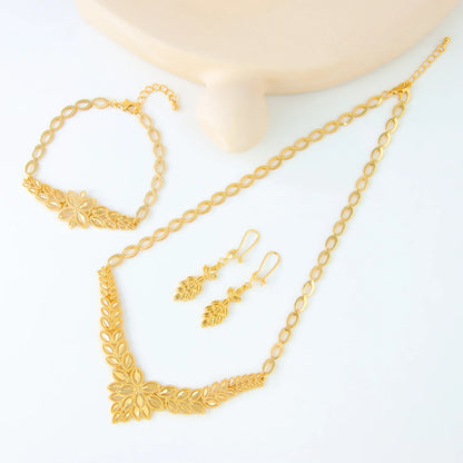 Luxury Dubai Wedding Jewelry Set 21k Gold Plated Arab Bridal Gold Necklace Bracelet Earrings Brazilian Women Vintage Jewelrys