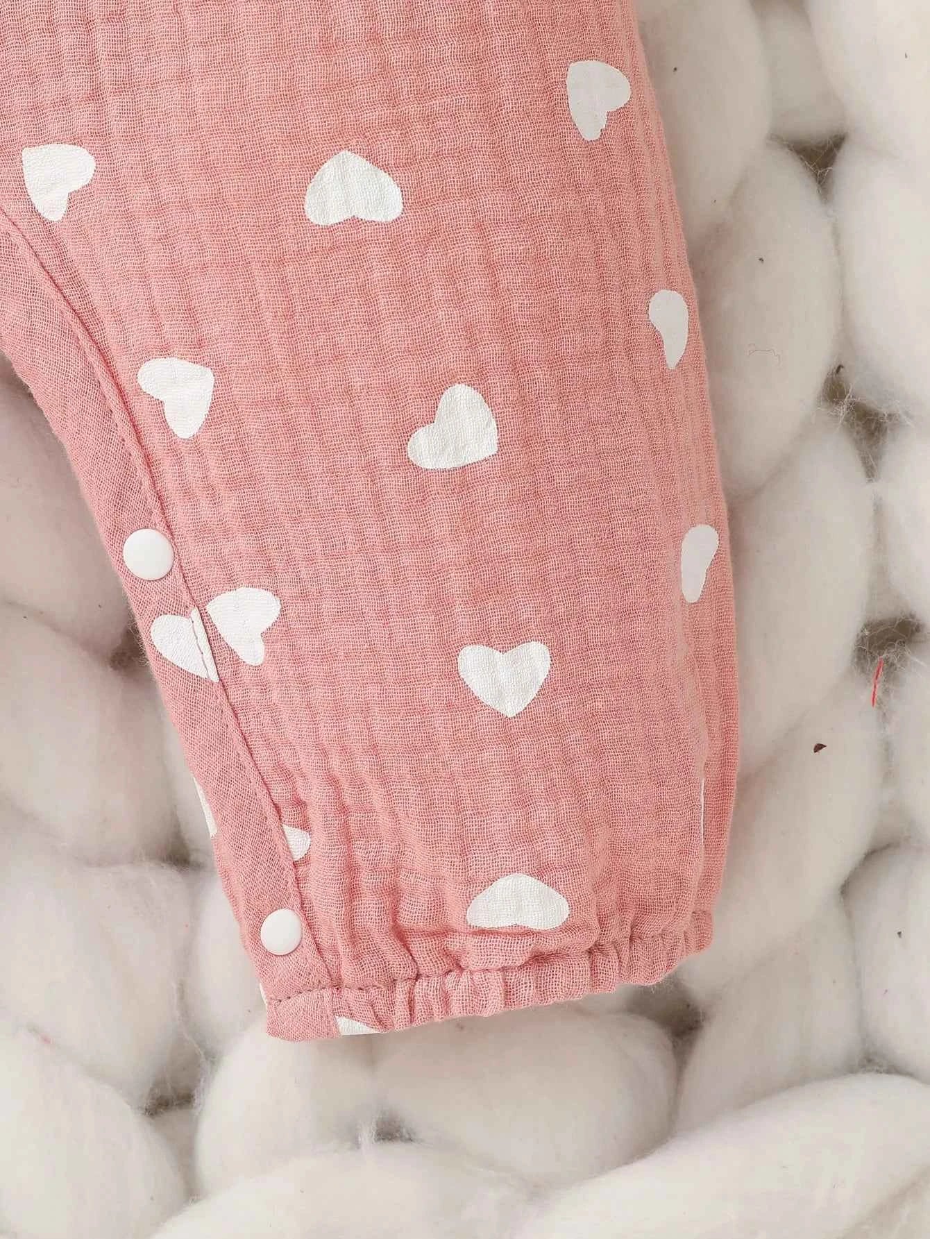 Baby Girls Summer Long Sleeve Printing Love With Bowknot  For Casual Daily Cotton Jumpsuit