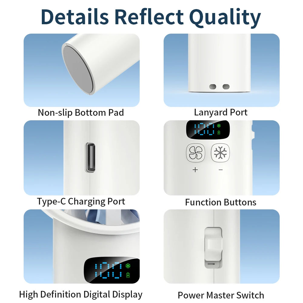 Large capacity handheld fan 5200 mAh High speed refrigeration handheld fan 100 speed outdoor mini fan USB charging portable fan