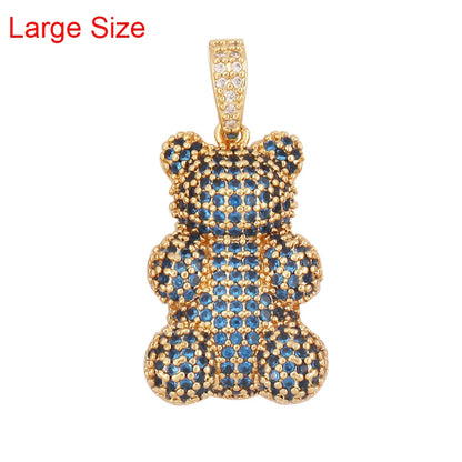 Luxury Fine Inlaid Rainbow Cubic Zirconia Charm Pendant,Cute Bear Jewelry Necklace Bracelet Making Wholesale Supplies M85 - AMULET RING STORE