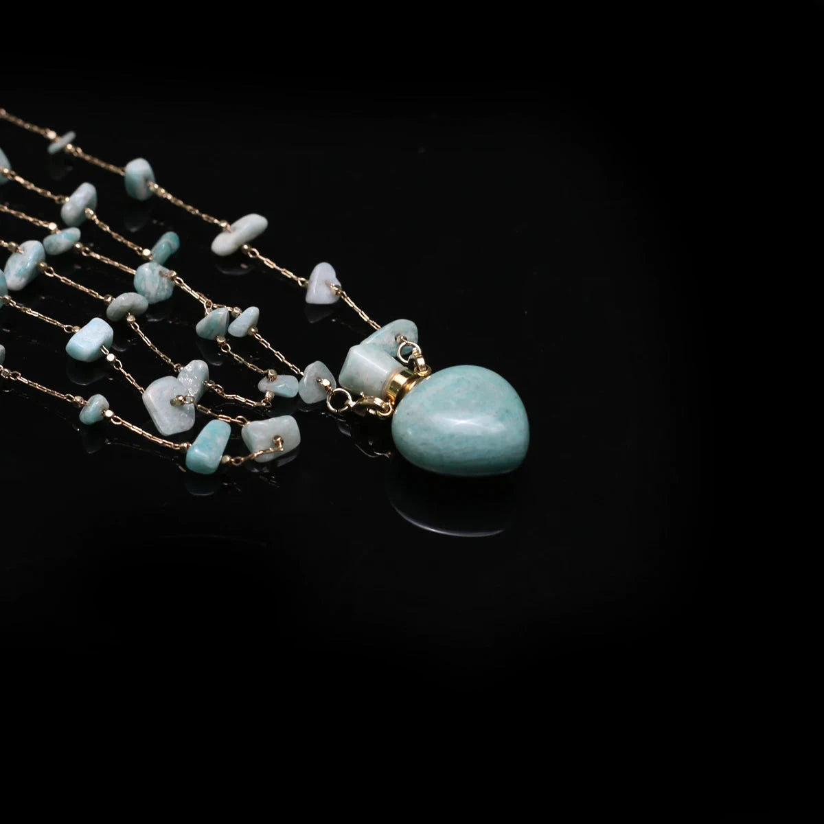 Natural Stone Amazonite Perfume Bottle Pendant Pearl Gravel Chain Essential Oil Diffuser Charms Women Jewerly Necklace 31 Inches - AMULET RING STORE