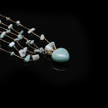 Natural Stone Amazonite Perfume Bottle Pendant Pearl Gravel Chain Essential Oil Diffuser Charms Women Jewerly Necklace 31 Inches - AMULET RING STORE