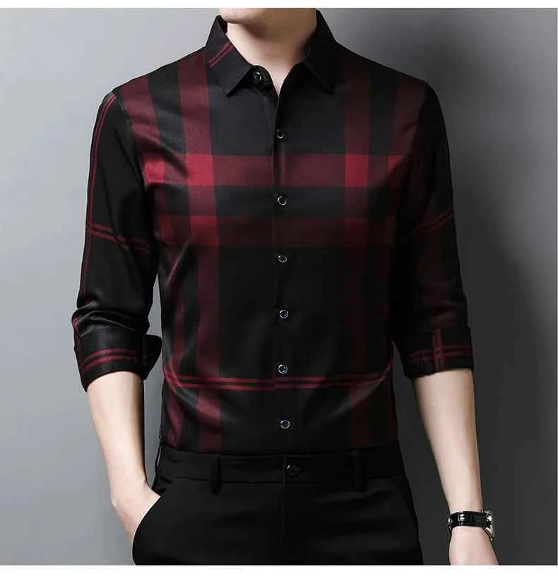 Autumn long sleeved shirt for men Business casual long sleeved plaid shirt for men