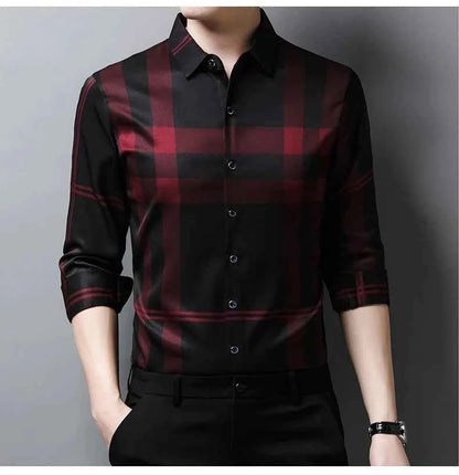 Autumn long sleeved shirt for men Business casual long sleeved plaid shirt for men