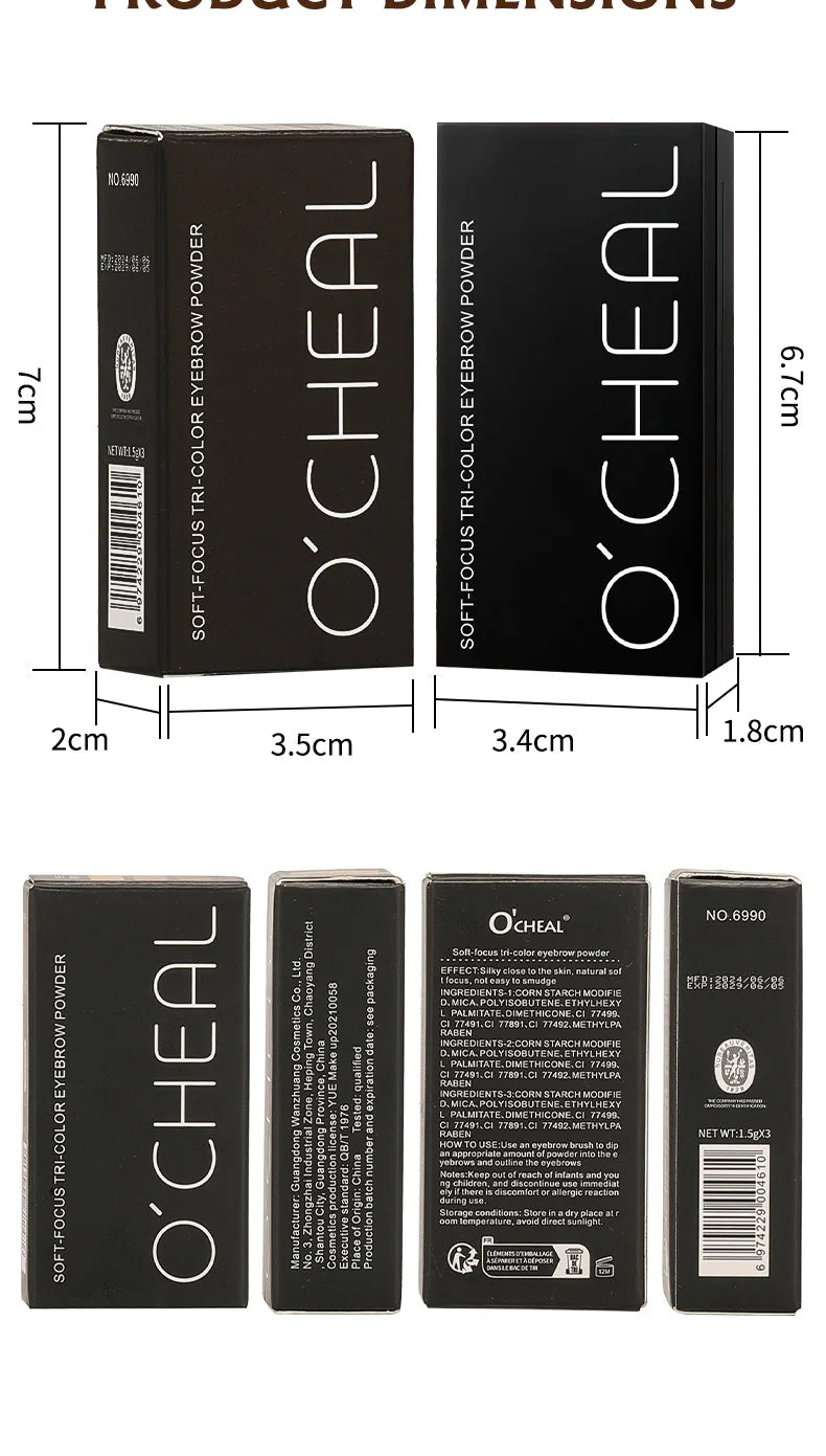 3 in 1 Three Color Eyebrow Powder Waterproof Sweat Proof Non Fading Suitable for Nose Shadow Highlights Cosmetics Women Makeup - AMULET RING STORE