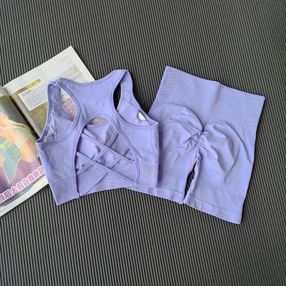 High Waist Seamless Fitness Suit Shockproof Sports Bra Women Quick-drying Training for Lifting Buttocks Three-point Shorts Sets