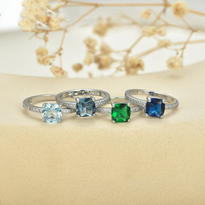 S925 Silver Ring Jewelry High Carbon Ice Cut Zircon Ring Sapphire Square Fashion Ring for Women Gift