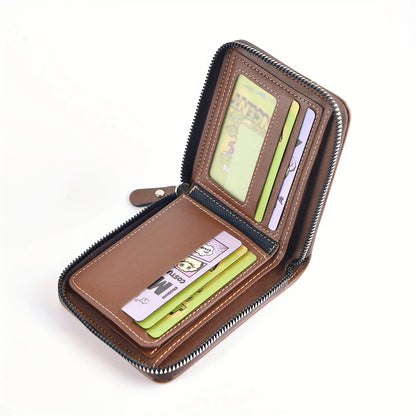 Men's Wallet Made of PU Wax Oil Skin Purse for Men Coin Purse Short Male Card Holder Wallets Zipper Around Money Coin Purse - AMULET RING STORE