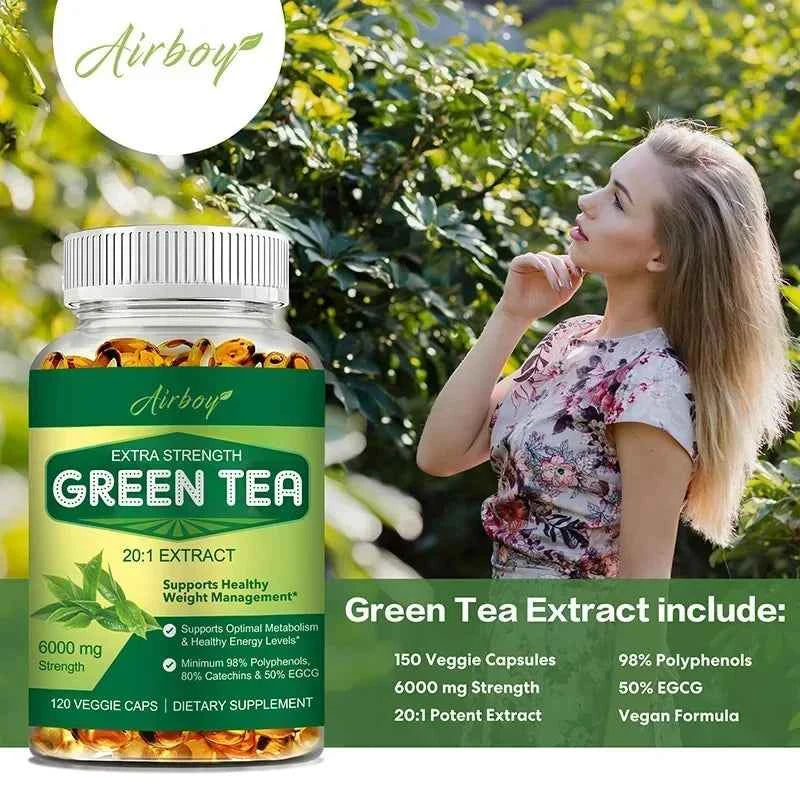 Green Tea Capsules - with 98% Polyphenols, 50% EGCG - Burns Fat, Boosts Metabolism, Appetite Suppressant, Antioxidant