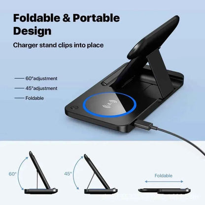 30W 3 in 1 Fast Wireless Charger Stand Foldable Wireless charging for IPhone 15 14 13 12 11 Apple Watch 9 8 7 6 5 Airpods Pro
