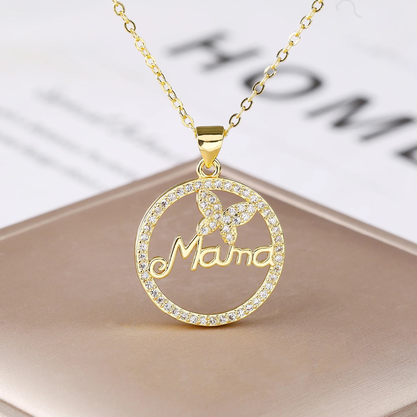 Luxury High Quality Round Shape Mama Children Shine Zircon Pendant Necklace For Women Clavicle Chain Jewelry Mother's Day Gifts
