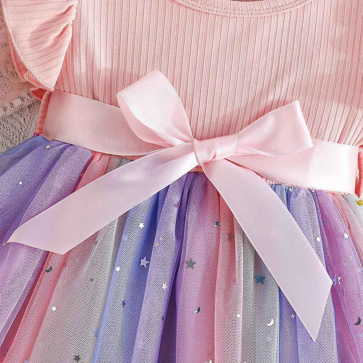 Baby Girl Cute Dress New Summer Toddler Kids Mesh Tutu Dresses Sequin Bow Children Birthday Party Dress Baby Girls Tulle Clothes