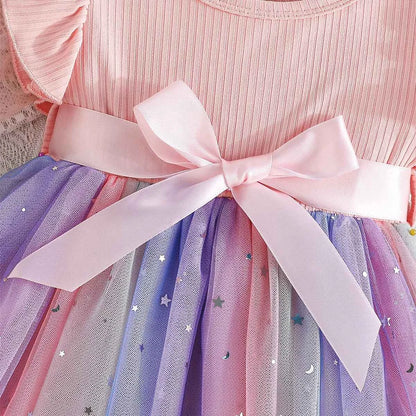 Baby Girl Cute Dress New Summer Toddler Kids Mesh Tutu Dresses Sequin Bow Children Birthday Party Dress Baby Girls Tulle Clothes