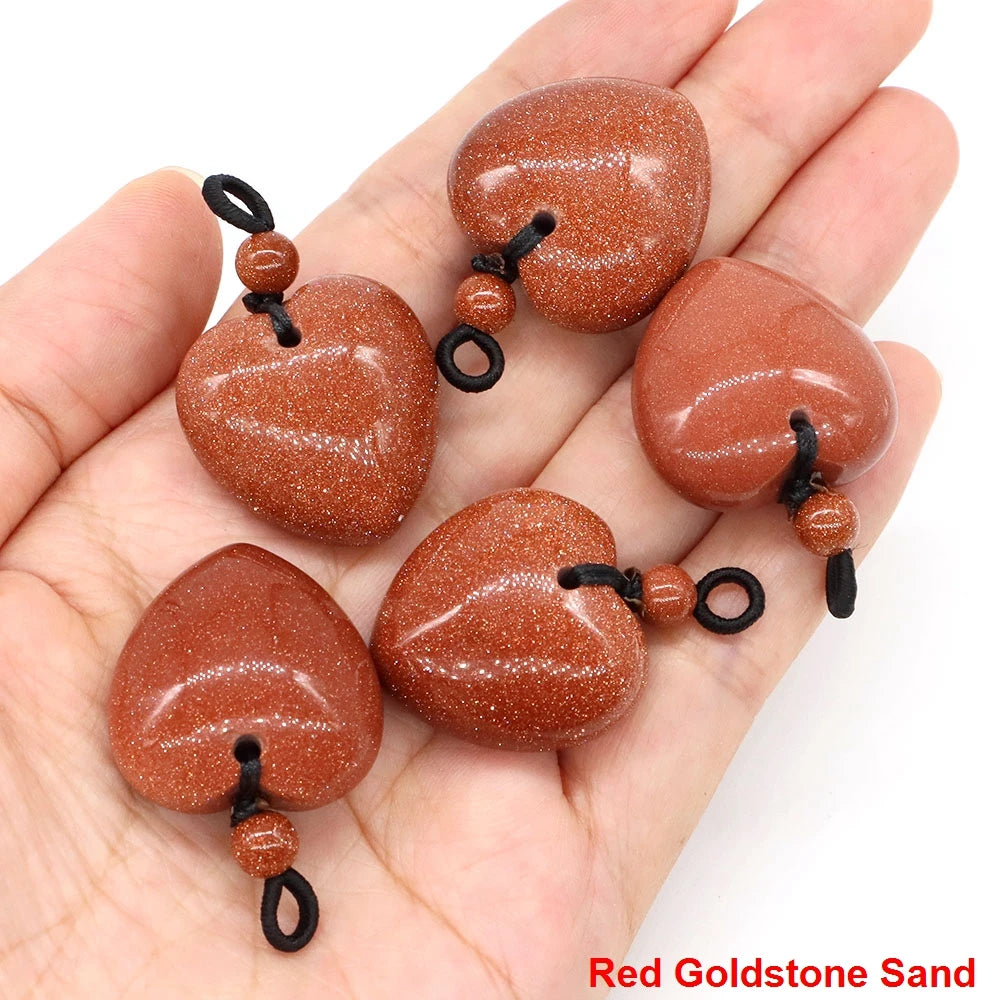 24mm Heart Shape Pendants Natural Stone Healing Crystal Quartz Tiger Eye Energy Gemstones for Jewelry Making DIY Necklace Gifts