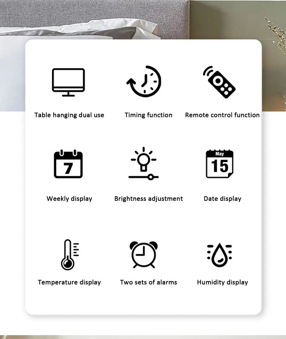 Digital Wall Clock with Atmosphere Lights Remote Control TEMP Humidity Display LED Large Table Clock Multifunctional Alarm Clock