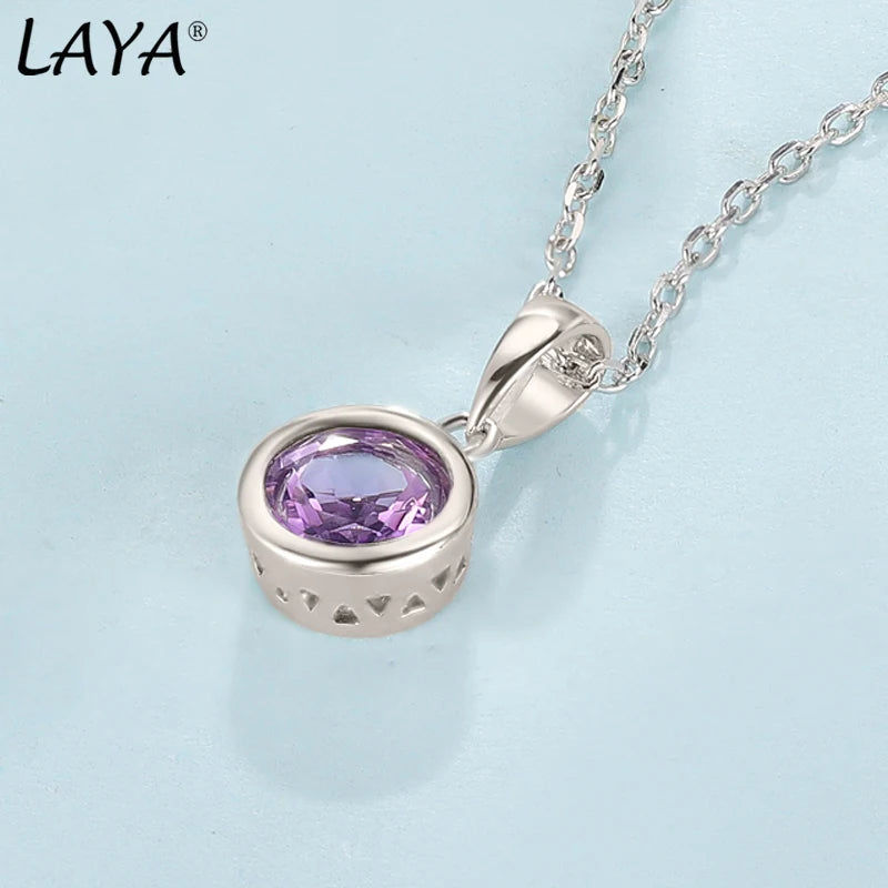 LAYA 925 Sterling Silver Natural Amethyst Bezel Setting Pendant Necklace For Women Original Fashion Jewelry 2025 Trend