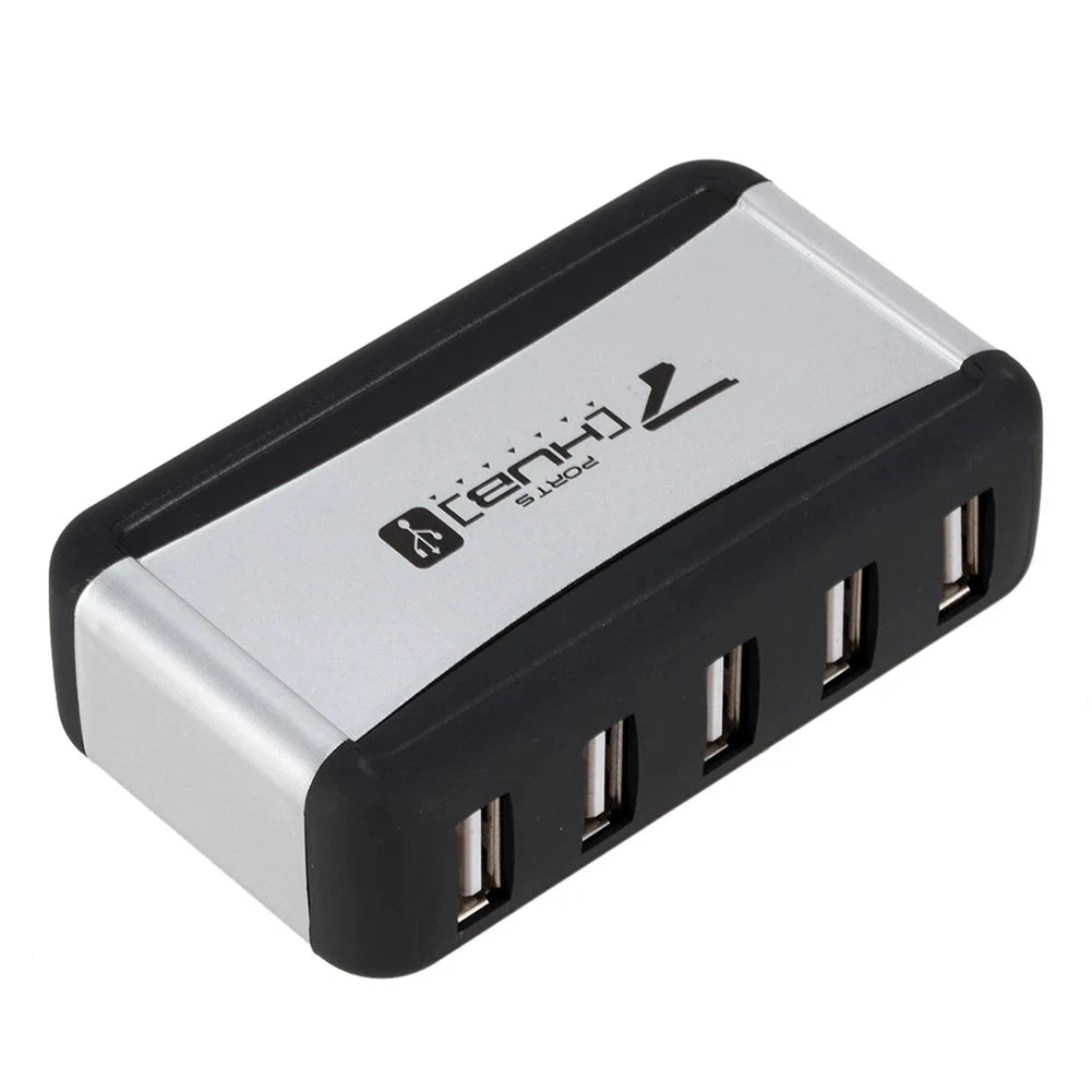 Vertical 7-Port USB 2.0 Hub Multi USB Splitter with Power Adapter PC Accessories