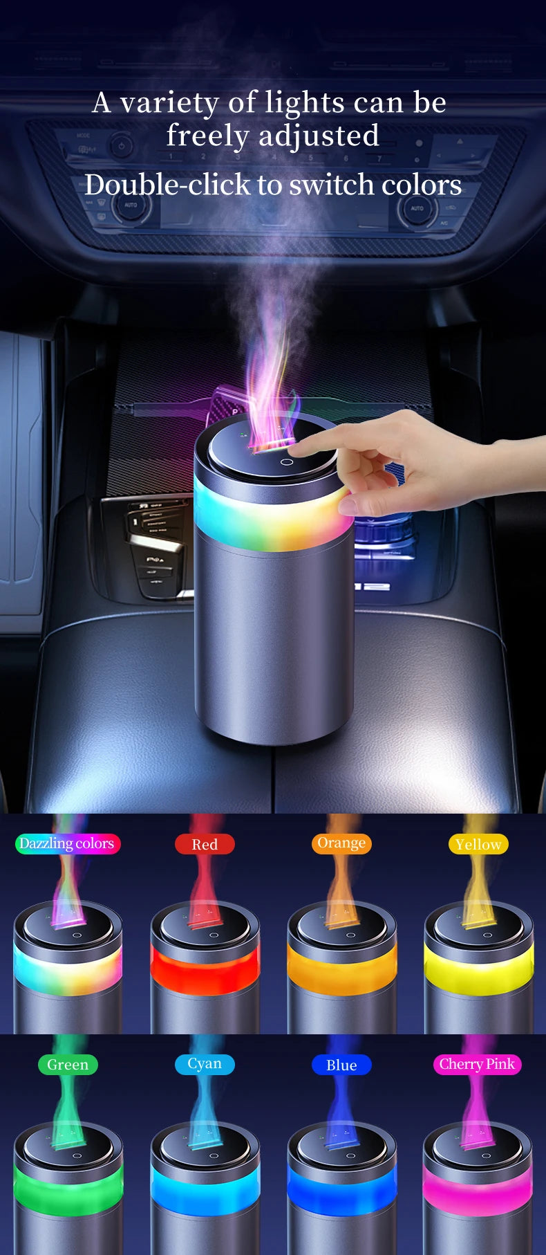 Car Diffuser Home Dual-Use Rechargeable Aromatherapy With Atmosphere Lights Smart Spray Car Air Freshener Fragrance Diffuser - AMULET RING STORE