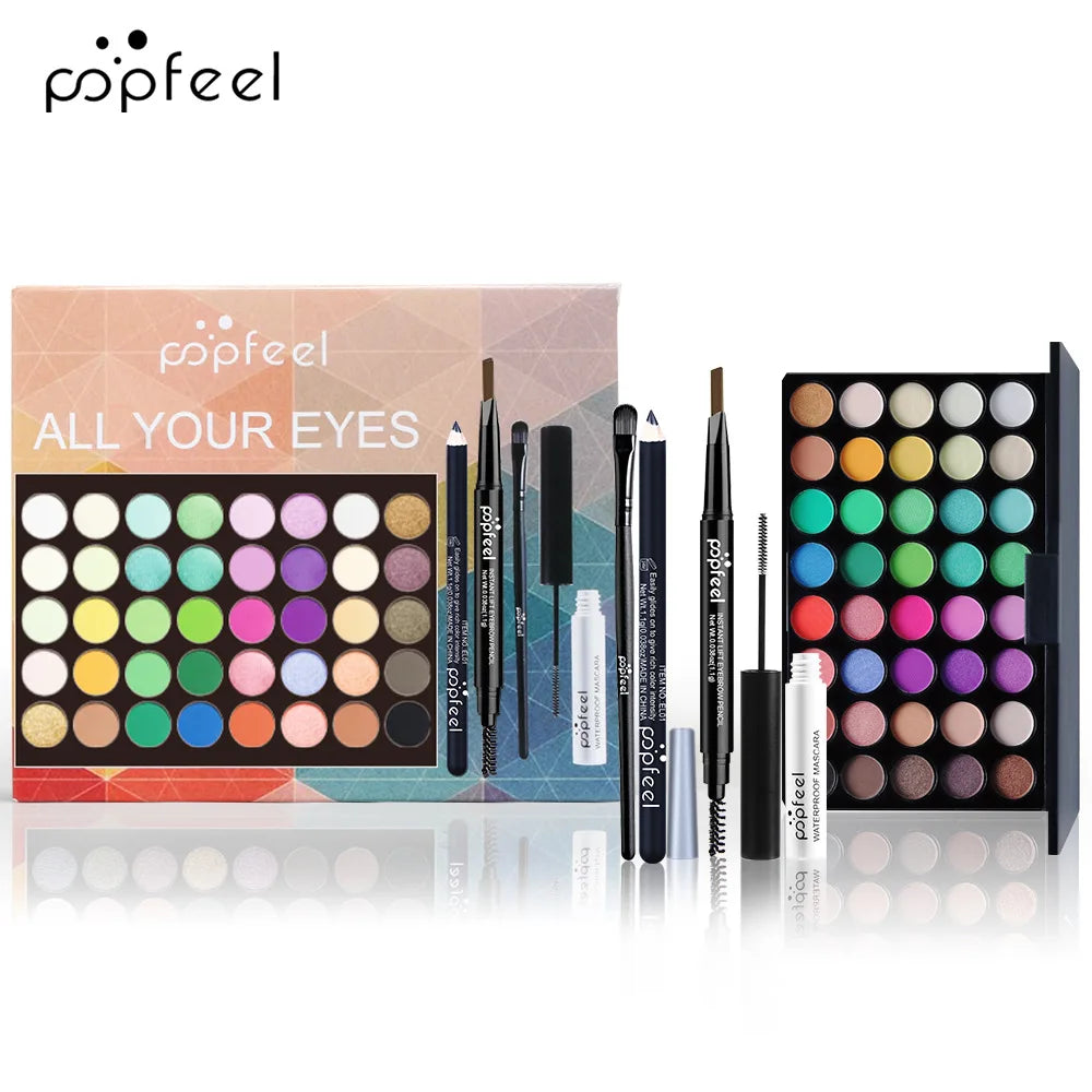 POPFEEL All-in-One Makeup Kit Gift Set with Eyeshadow Palette Foundation Lip Gloss Blush Brushes Eyeliner and More Beauty Gifts - AMULET RING STORE