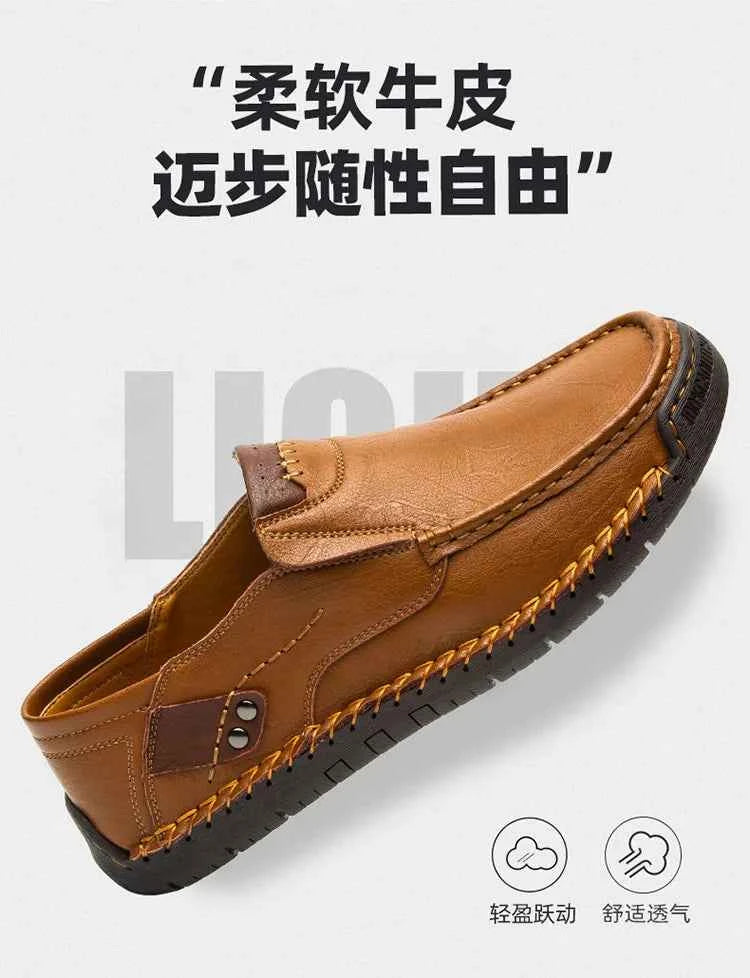 New Handmade Leather Men Shoes Casual Comfortable Men Loafers Slip On Leather Shoes Men Flats Hot Sale Outdoor  Walking Shoes