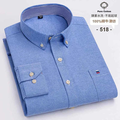 100% Cotton Oxford Men's Shirts Long Sleeves Plaid Soft Regular Fit Formal Dress Shirt Pocket Social Blouse Male Clothes S-7XL