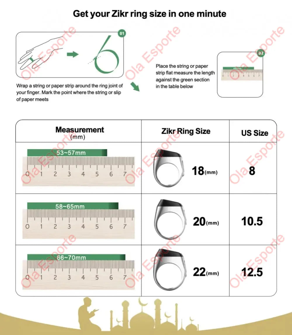 Qibla Smart Tasbih Tally Counter for Muslims Zikr Ring Digital Tasbeeh 5 Prayer Time Vibration Reminder Waterproof Qibla Subhah