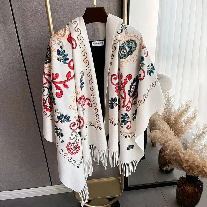 Travel Warm Cashmere Shawl Scarf Fashion Women Embroidery Print Pashmina Blanket Wraps Female Poncho Bufanda Autumn and Winter