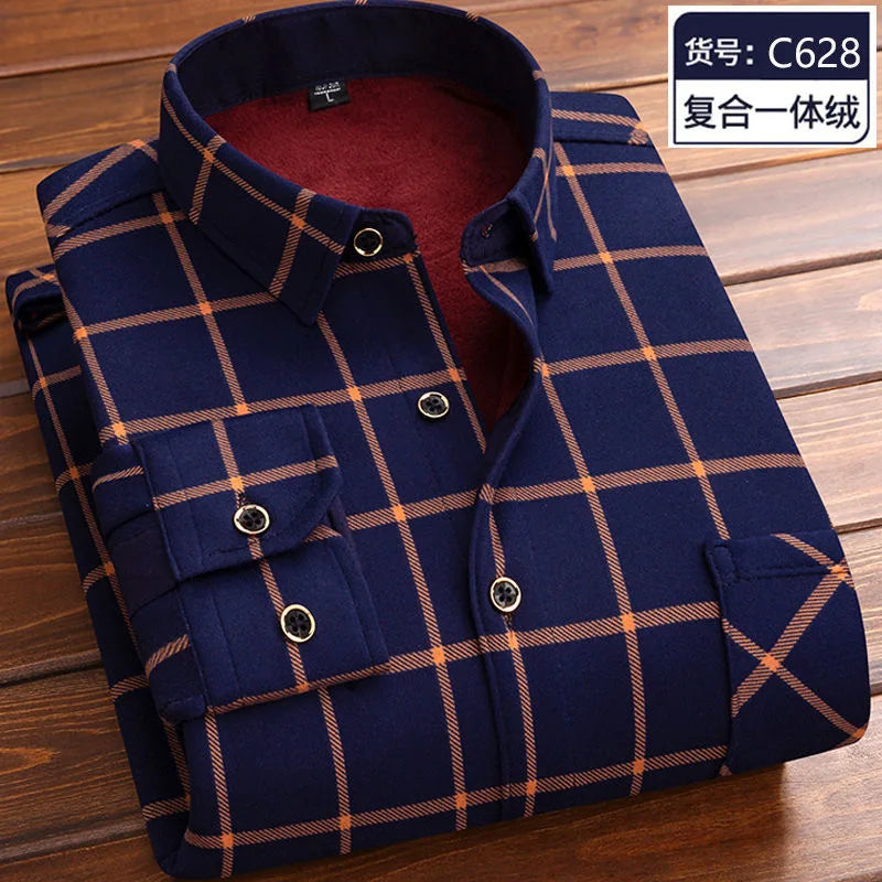 2023 Autumn and Winter New Fashion Trend Plaid Shirt Men's Casual Comfort Plus Fleece Thick Warm High Quality Long Sleeve Shirt