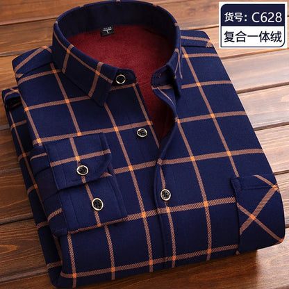 2023 Autumn and Winter New Fashion Trend Plaid Shirt Men's Casual Comfort Plus Fleece Thick Warm High Quality Long Sleeve Shirt