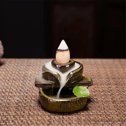 With 30 Incense Waterfall Incense Burner Ceramics Backflow Buddha Censer Backflow Incense Holder Home Office Yoga Teahouse Decor - AMULET RING STORE