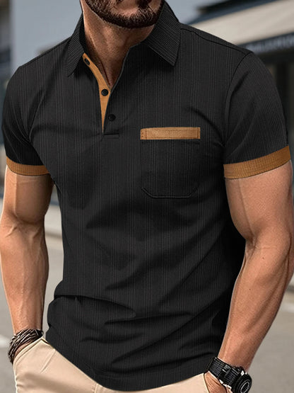 Men s Summer Lapel T-Shirt with Stylish Contrast Colors and Short Sleeves - Perfect for Beach Vacations and Streetwear Fashion