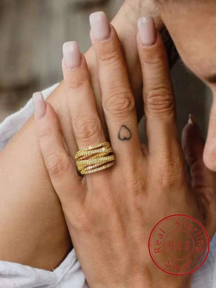 925 Sterling Silver Classic Vintage Line Wrap Zircon Ring For Women Daily Outfits Party Luxury Fashion High Quality Fine Jewelry