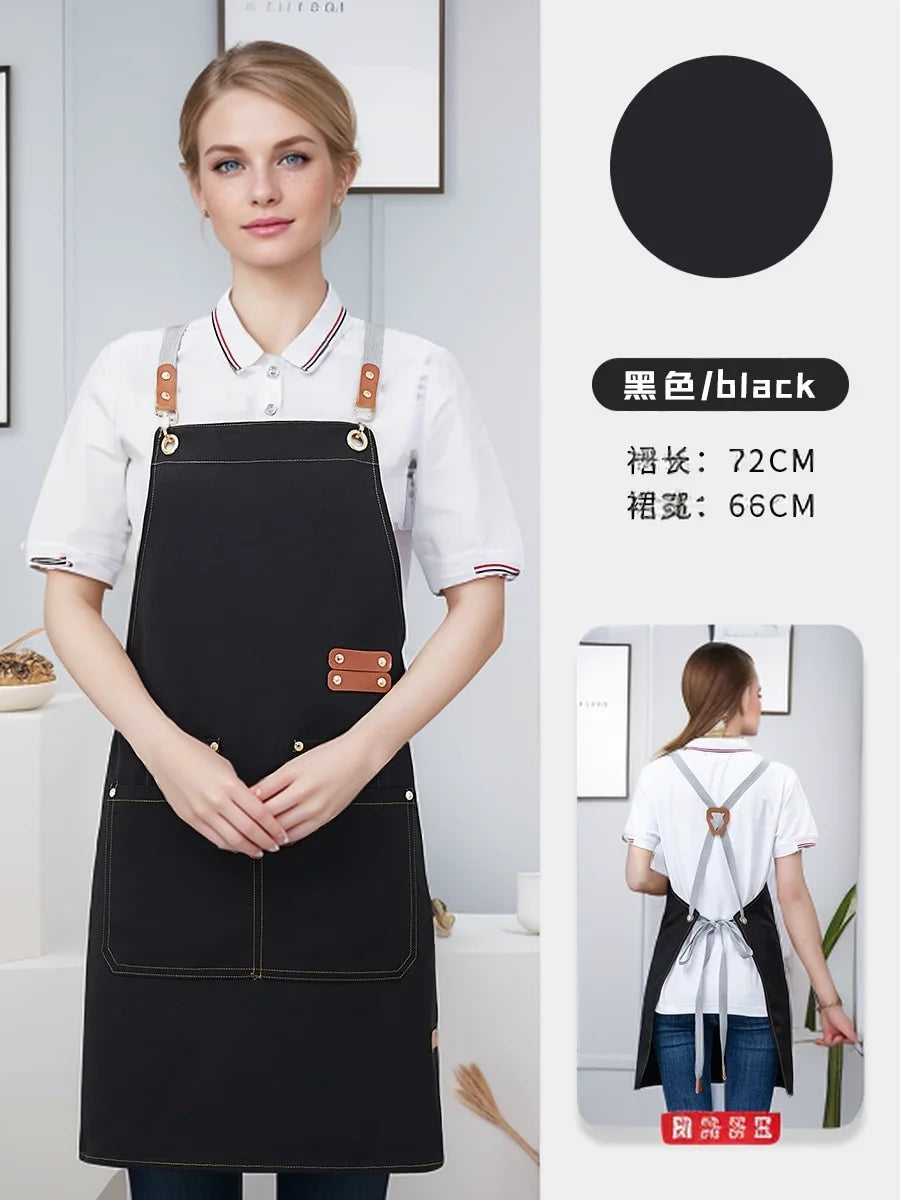 Waterproof Kitchen Apron Perfessional Kitchen Apron Restaurant Shop Waiter Work Uniform Women/Men With Pockets Cleaning Pinafore - AMULET RING STORE