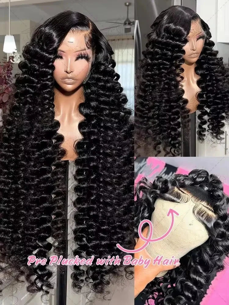 Loose Deep Wave 13x4 Lace Front Human Hair Black Wigs Deep Wave Brazilian 5x5 Closure Wear And Go Glueless Human Hair Curly Wigs - AMULET RING STORE