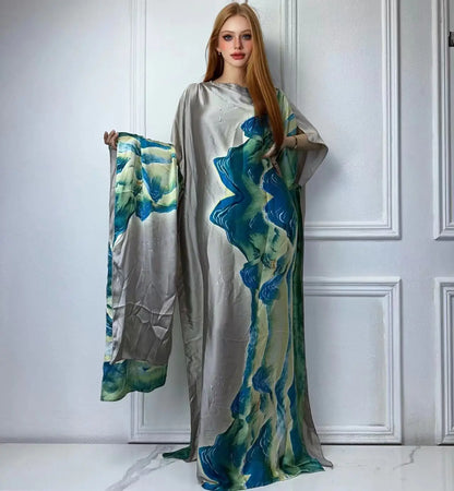 WINYI African Muslim Lady Summer Boho fashion Printed Kaftan holiday Dress loose Streetwear Abaya with belt beach dress