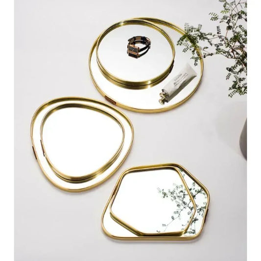 New Light Luxury Mirror StorageTray Home Decoration Desktop Storage Tray Multilateral Geometric Tray Living Room Accessories - AMULET RING STORE