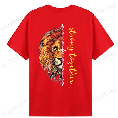 Fashion Valentine's Day Tees Shirt Lion Animal Back Print Graphic Y2k Tops Lover Couples Matching T-shirt Men & Women Clothing - AMULET RING STORE
