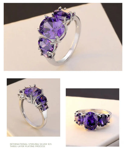 ZDADAN 925 Sterling Silver Amethyst Finger Ring For Women Fashion Wedding Jewelry Gifts