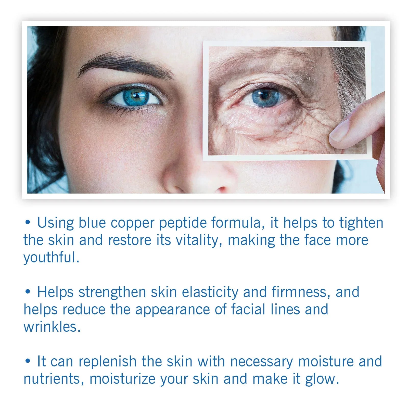 Hoygi Blue Copper Peptide Serum Anti Wrinkles Aging Rejuvenating Facial Lifting Moisturizing Brighten Skin Tone Skin Cosmetics - AMULET RING STORE