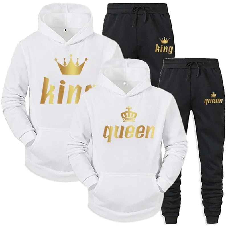 King And Queen Couple Outfit Hoodie and Jogger Pants High Quality Men Women Daily Casual Sport Jogging Suit King Queen Tracksuit - AMULET RING STORE